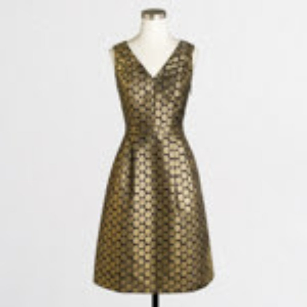 Metallic Dot Jacquard V-Neck Dress
